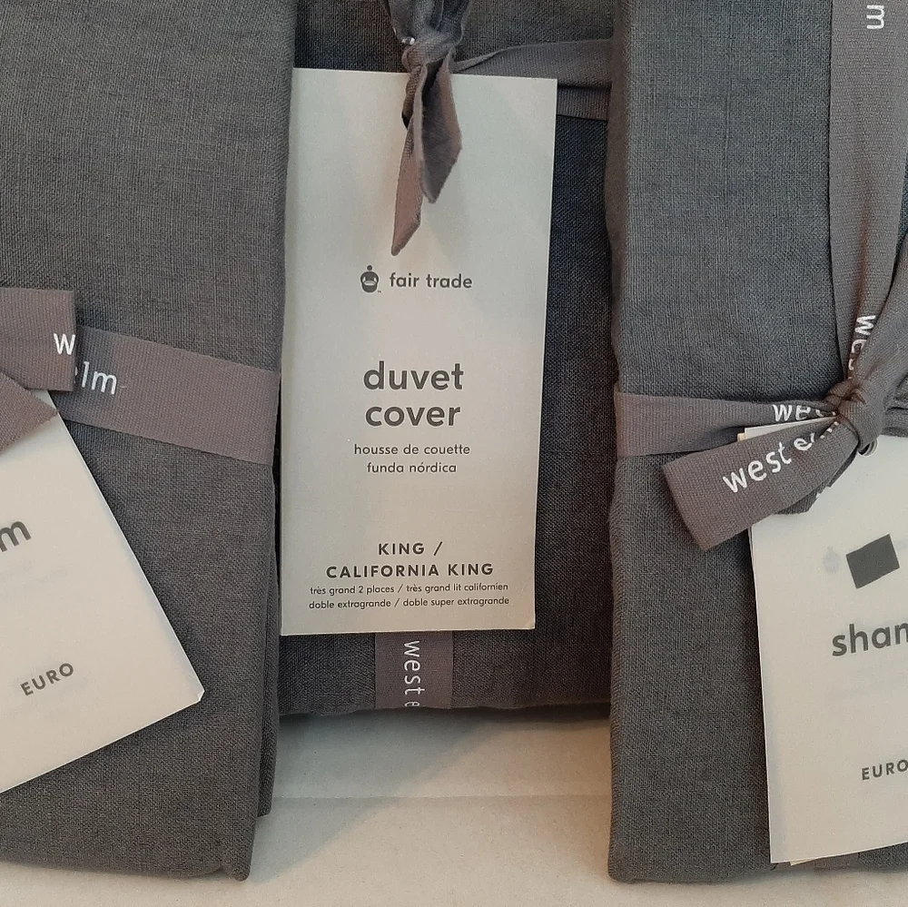West Elm Linen Duvet Cover King & 2 Euro shams Iron